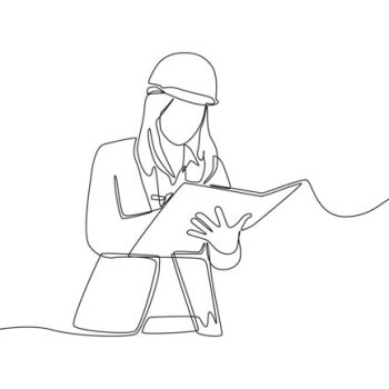 Continuous one line drawing female worker wearing safety suit ch