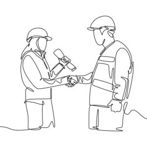 Single one line drawing of architect woman and builder foreman w